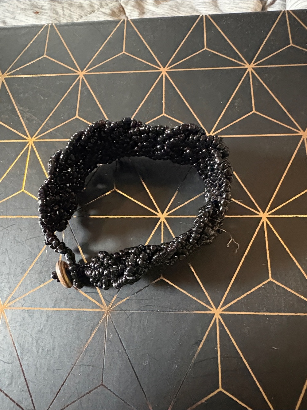 Handmade Black Beaded bracelet with Button Closure